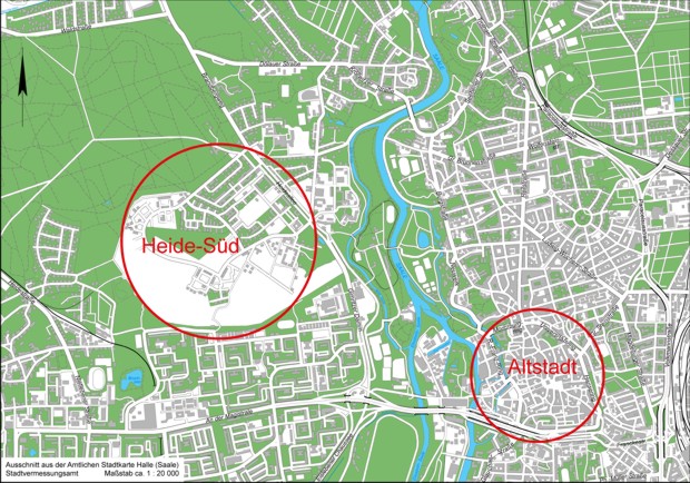 Stadtplanausschnitt: Lage von Heide-Süd in der Nähe der Altstadt