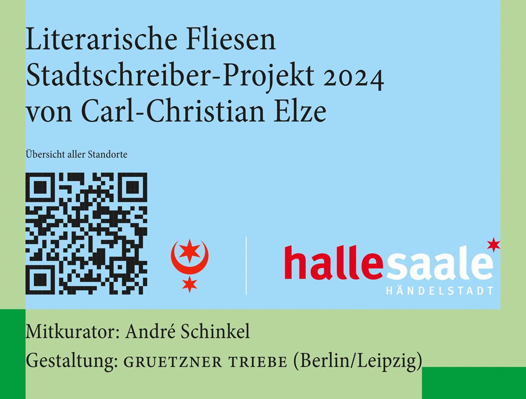 Fliese zum Stadtschreiber-Projekt 2024 mit QR-Code zur Internetseite mit weiteren Informationen und Übersicht aller Standorte