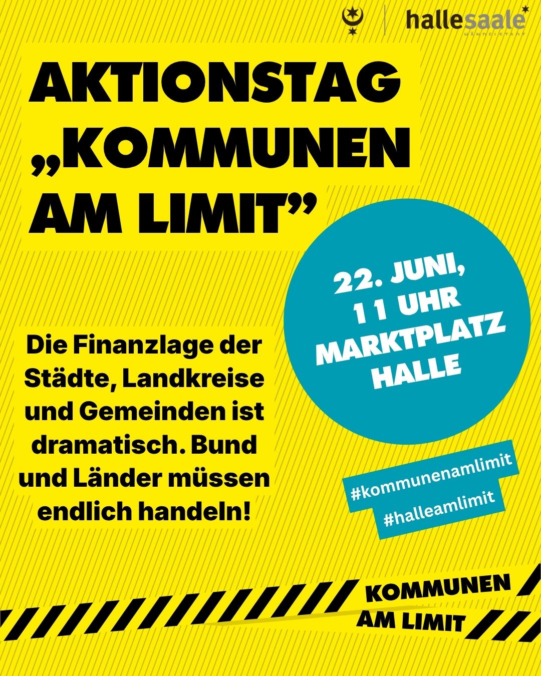 Social-Media-Flyer für den Aktionstag Kommunen am Limit am 22. Juni 2026 auf dem Marktplatz in Halle (Saale)
