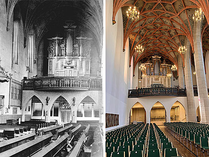 Westempore mit Blick auf die Förner-Orgel, die damals die einzige Orgel der Kirche und Wirkungsstätte der Kirchenmusikschule war. Heute ist diese Orgel nicht mehr spielbar; es ist nur der Barockprospekt erhalten.