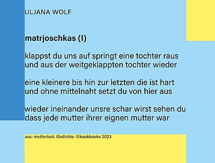 Fliese mit einem Gedicht von Uljana Wolf