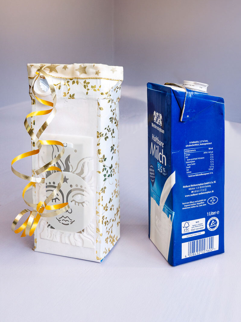 Lampe aus einer alten Milchverpackung