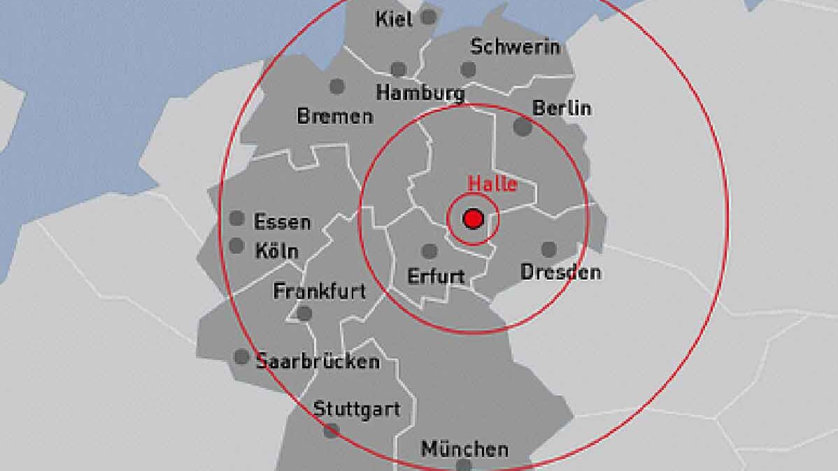 Lage der Stadt Halle in Mitteldeutschland und Deutschland