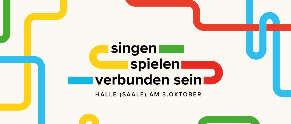 unterschiedlich farbige Kurven + Aufschrift singen spielen verbunden sein, Halle (Saale) am 3. Oktober