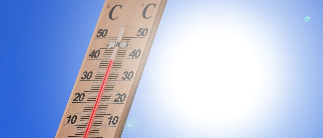 ein Holzthermometer zeigt 39 Grad an