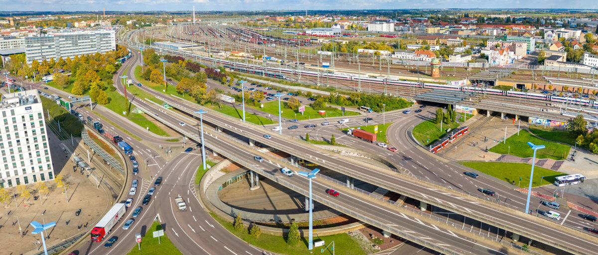 Blick von oben auf den Riebeckplatz