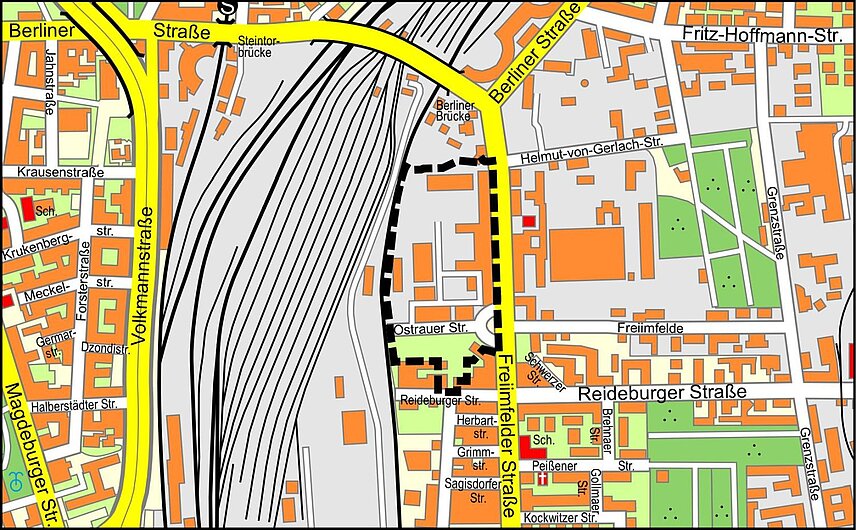 Ausschnitt aus dem Amtlichen Stadtplan Stadt Halle (Saale), Fachbereich Städtebau und Bauordnung, Abteilung Stadtvermessung