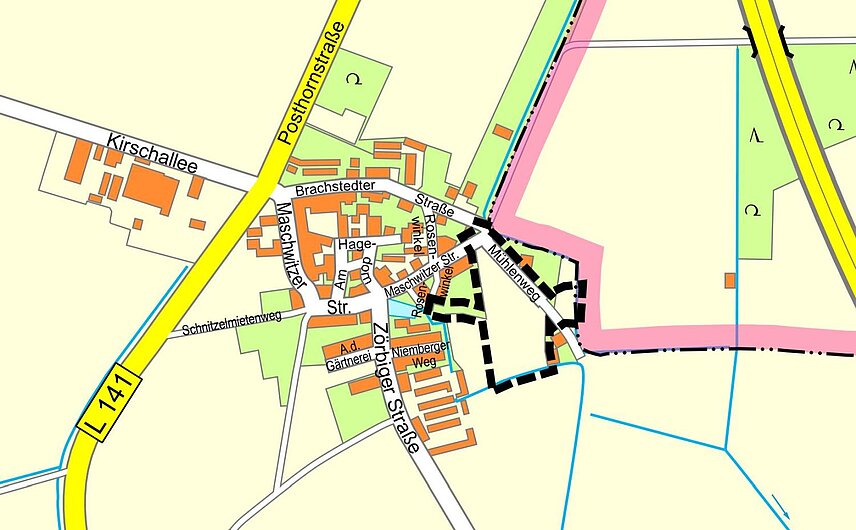 Ausschnitt aus dem Amtlichen Stadtplan Stadt Halle (Saale) mit Grenze des Geltungsbereiches