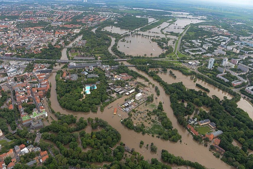 überschwemmte Stadtgebiete in der Stadt Halle (Saale)
