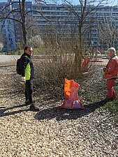 Foto auf dem Wahlkreismitarbeiter zu sehen sind, die Streumüll aufsammeln.