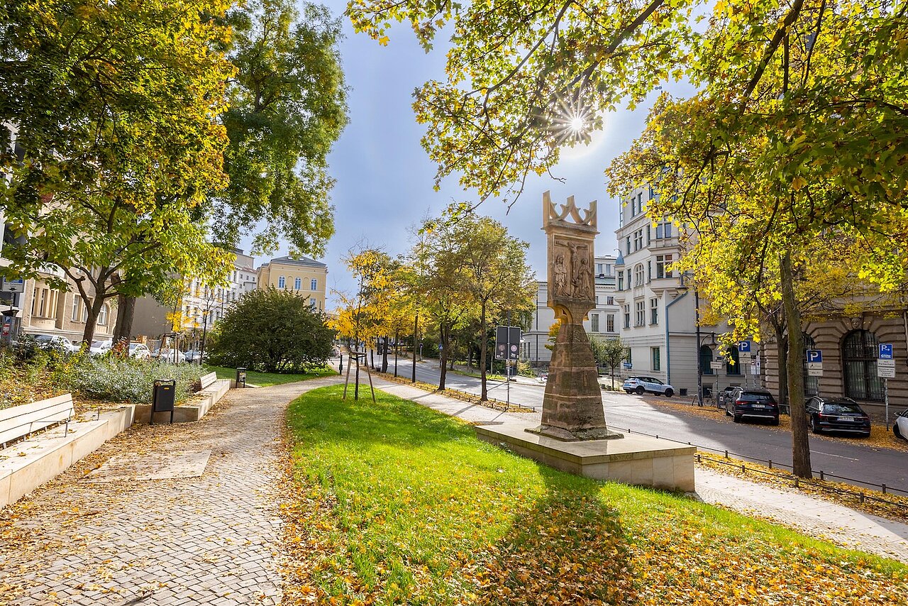 Blick in die Anlage mit Wegen